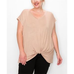 COIN 1804 Womens Twist Front Basic T-Shirt, Beige, NWT